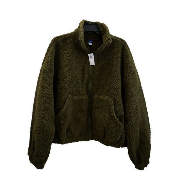 Old Navy Womens 723210 Sz M Conifer Green Sherpa Full Zip Long Sleeve Jacket - Picture 1 of 7